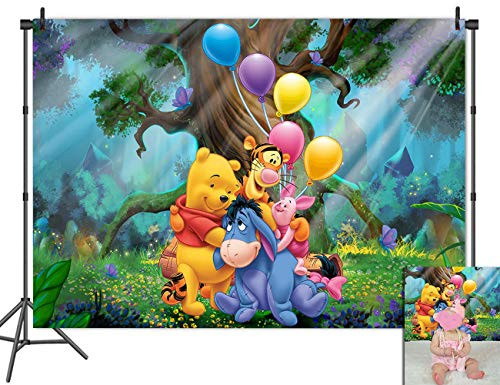 Winnie The Pooh Photography Backdrop 7x5ft Vinyl Newborn Baby Shower Forest Friends Cartoon Animals Baby Boys Girls Birthday Party Banner Decorations Cake Table Photo Booths Studio Props Supplies