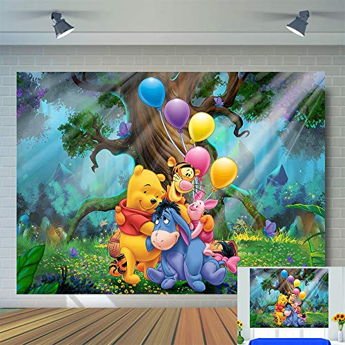 Friends Winnie The Pooh Photo Background Newborn Baby Shower Photo Booth Studio Props Cartoon Forest Cute Animal Balloon Photography Backdrop Vinyl 5x3ft Baby Kids Birthday Party Banner Decorations