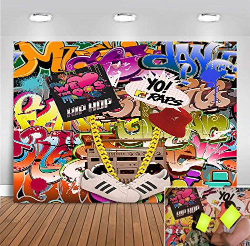 Graffiti Colorful Photography Backdrop 90s Hip Hop Photo Booth Studio Props Supplies Retro Music Photo Background Vinyl 5x3ft Rock Punk Party Banner Decorations