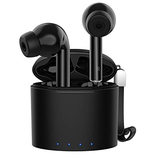 Wireless Earbuds IPX7 Waterproof, Bluetooth 5.0 Noise Cancelling Headphones True Wireless HD Stereo Sound Earbuds, in-Ear Headset 30h Playtime with Built-in Microphone Portable Charging Case (Black)