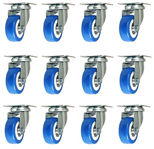 Online Best Service 12 Pack Caster Wheels Swivel Plate Casters On Blue Polyurethane Wheels PU