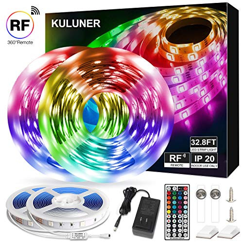 LED Strip Lights, 32.8ft RGB LED Light Strip 5050 LED Tape Lights, Color Changing LED Strip Lights with RFRemote for Home Lighting Kitchen Bed Flexible Strip Lights for Bar Home Decoration