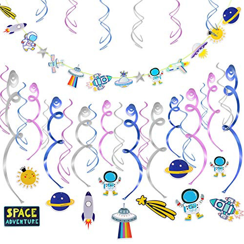 Konsait Solar System Decorations (31Pack), Universe Space Banner Outer Space Whirls Hanging Swirls for Kids Room Classroom Bedroom Solar System Party Decor Space Themed Birthday Party Favor Supplies