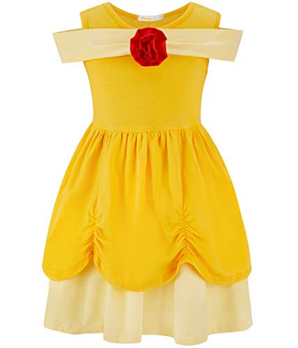 FUNNA Princess Costume for Girls Toddler Cotton Dress Up, Yellow, 4-5