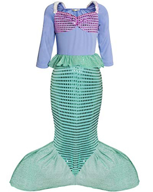 FUNNA Princess Costume Mermaid Dress Up for Little Girls Halloween Birthday Party, 4 Green