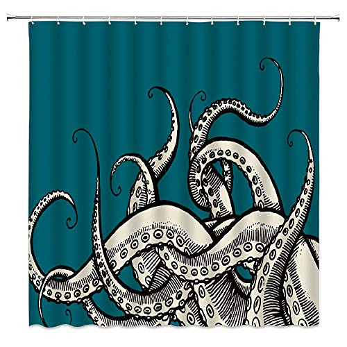 MNSC Octopus Tentacles Shower Curtain Kraken Vintage Sea Monster Ocean Animal Teal Background Cool Underwater Life Creatures Fashion Decor Fabric Bathroom Curtain 70x70IN with Hooks,Teal Blue MNSC Octopus Tentacles Shower Curtain Kraken Vintage Sea Monster Ocean Animal Teal Background Cool Underwater Life Creatures Fashion Decor Fabric Bathroom Curtain 70x70IN with Hooks,Teal Blue