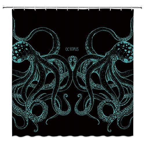 MNSC Octopus Shower Curtain Black Blue Octopus Tentacles Vintage Sea Ocean Animal Squid Kraken Nautical Marine Monster Abstract Decor Fabric Bathroom Curtain 70x70Inch with Hooks,Black Blue Teal MNSC Octopus Shower Curtain Black Blue Octopus Tentacles Vintage Sea Ocean Animal Squid Kraken Nautical Marine Monster Abstract Decor Fabric Bathroom Curtain 70x70Inch with Hooks,Black Blue Teal