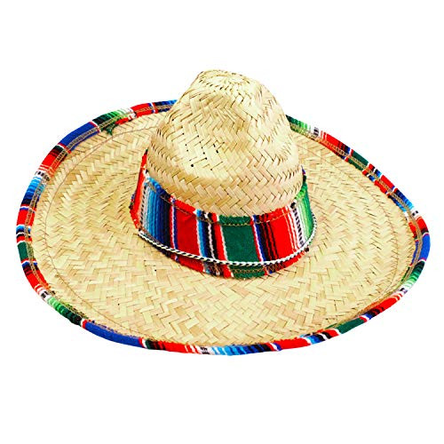 GiftExpress 1 Pack of 15.5" Wide Child Sombrero Hat with Serape Trim, Cinco de Mayo Straw Hat, Childs Mexican Sombrero Costume Hat GiftExpress 1 Pack of 15.5" Wide Child Sombrero Hat with Serape Trim, Cinco de Mayo Straw Hat, Childs Mexican Sombrero Costume Hat