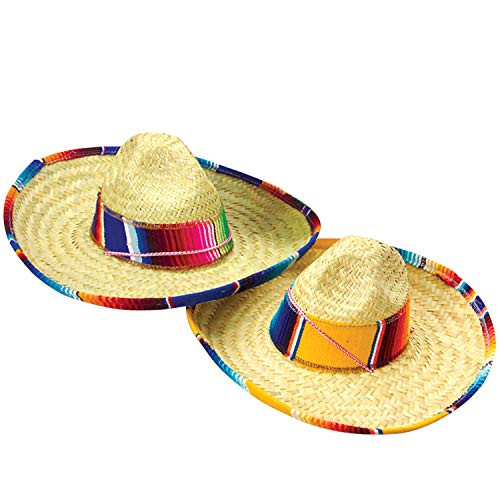 GiftExpress 2 Pack of 15.5" Wide Child Sombrero Hat with Serape Trim, Cinco de Mayo Straw Hat GiftExpress 2 Pack of 15.5" Wide Child Sombrero Hat with Serape Trim, Cinco de Mayo Straw Hat
