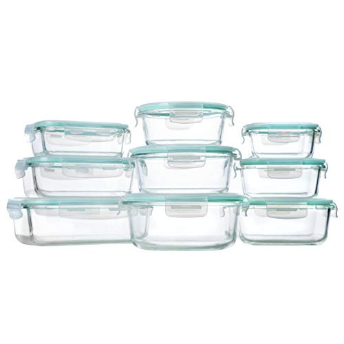 Glass Storage Containers with Lids, 9 Sets Glass Meal Prep Containers Airtight, Glass Food Storage Containers, Glass Containers for Food Storage with Lids - BPA-Free & FDA Approved (Blue)