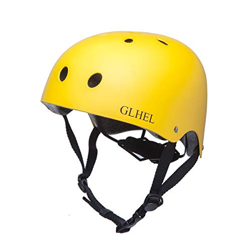 GLHEL Skateboard Helmet Impact Resistance Safe Helmet Multi Sport for Bike, Skates, Skateboards & Scooter Certified CPSC Adult&Kids Adjustable Dial Helmet with Multiple Colors&Sizes (Yellow, Large)
