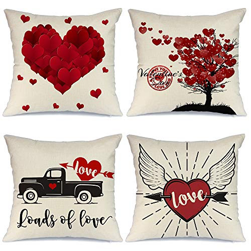 AENEY Valentines Day Pillow Covers 18x18 inch Set of 4 for Home Decor Red Heart and Red Tree Decor Valentines Day Throw Pillows Decorative Cushion Cases Valentine Decorations A287 AENEY Valentines Day Pillow Covers 18x18 inch Set of 4 for Home Decor Red Heart and Red Tree Decor Valentines Day Throw Pillows Decorative Cushion Cases Valentine Decorations A287