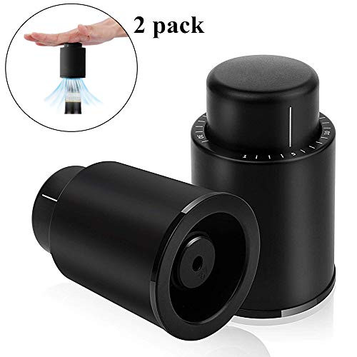 Wine Vacuum Pump Stoppers with Time Scale Record Saver Bottle Preserver Keeps Wine Fresh Reusable Wine Sealer Preserver Plastic Bottle Plug, Black (2 PACK) (Black) Wine Vacuum Pump Stoppers with Time Scale Record Saver Bottle Preserver Keeps Wine Fresh Reusable Wine Sealer Preserver Plastic Bottle Plug, Black (2 PACK) (Black)