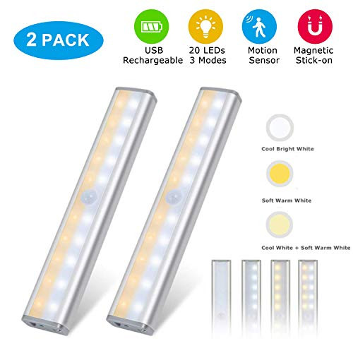 Wireless Motion Sensor Cabinet Light 20 LED USB Rechargeable Closet Lights Under Cabinet Lighting for Wardrobe/Drawer/Stairs/Cupboard/Counter/Pantry/Stairs, Stick on Anywhere, 3 Lighting Modes, 2 Pack Wireless Motion Sensor Cabinet Light 20 LED USB Rechargeable Closet Lights Under Cabinet Lighting for Wardrobe/Drawer/Stairs/Cupboard/Counter/Pantry/Stairs, Stick on Anywhere, 3 Lighting Modes, 2 Pack
