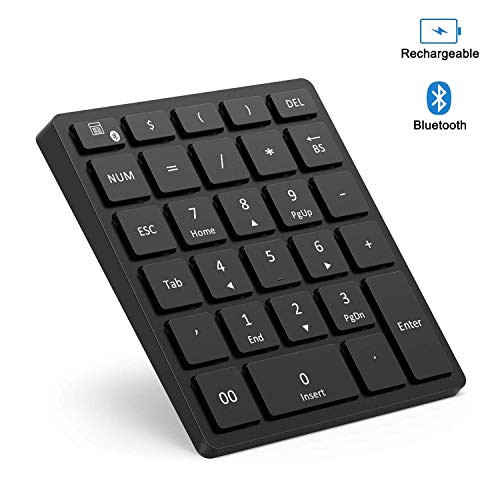 Bluetooth Number Pad, Holihifi Portable Wireless 28-Key Numeric Keypad with Multiple Shortcuts for Laptop, Smartphones, Tablets, Laptop, Mac, PC and More (Black)
