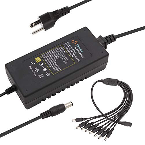 Njuone 12V 5A DC Power Supply AC 100-240V to DC 12V 5A Power Supply Adapter 60W Transformer 12V 5.5 2.1mm DC 1 Female to 8 Male Power Splitter Cable for CCTV DVR/NVR/AHD/TVI Security System