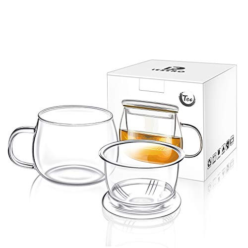 Lezero 13 ounce Tea Cups Kits Loose Tea-leaf Brewing System, Thickened Glass Cups with Tea Infuser Basket and Lid, Simple Filtration Teacups Great for Family Daily Lezero 13 ounce Tea Cups Kits Loose Tea-leaf Brewing System, Thickened Glass Cups with Tea Infuser Basket and Lid, Simple Filtration Teacups Great for Family Daily