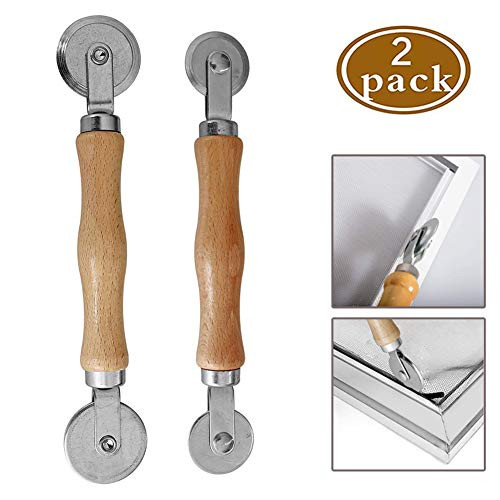 Screen Rolling Tool-2PCS Nylon Spline Repair Roller Installation Tool with Wooden Handle and Steel Bearing Wheel -A Must Have Tool for Installing Window and Door Screens