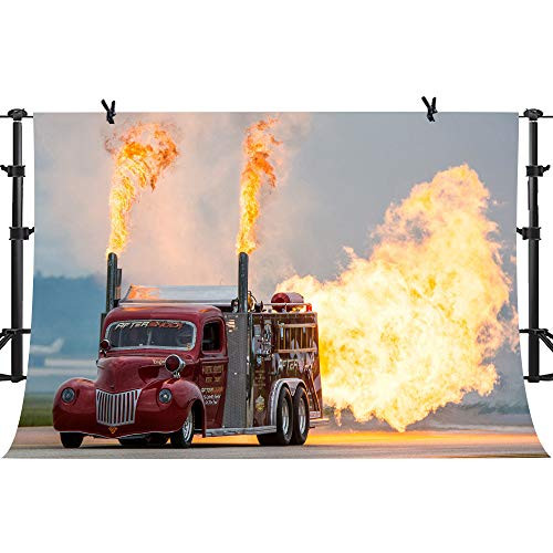 PHMOJEN Flash Fire Jet Truck Photography Backdrop Vinyl 10x7ft YouTube Photo Studio Props Background LYPH1160