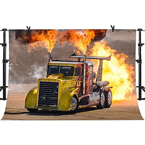 PHMOJEN Jet Truck Backdrop Flash Fire Powered Show Photography Background Vinyl 10x7ft Photo Studio Props LYPH1162