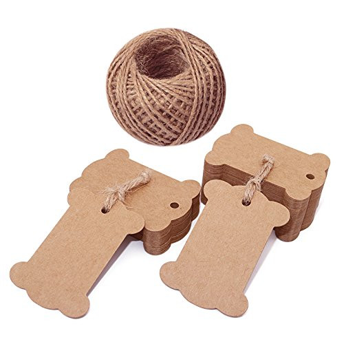 jijAcraft 100 PCS Brown Bone Shape Kraft Paper Gift Tags, Kraft Hang Luggage Tags Wedding Favor Tags with 100 Feet Jute Twine