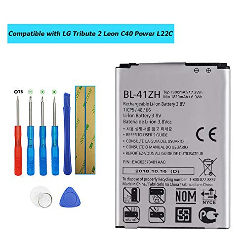 Upplus BL-41ZH Replacement Battery Compatible with LG Tribute 2 Leon C40 Power L22C Destiny L21G Sunset L33L with Toolkit