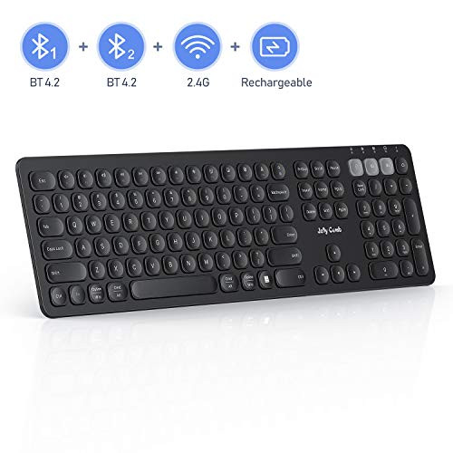 Multi-Device Bluetooth Keyboard, Jelly Comb Dual Mode Rechargeable 2.4G Wireless & Bluetooth Keyboard Full Size Switch to 3 Devices for PC Laptop Tablet Macbook iOS Android Windows(Black)