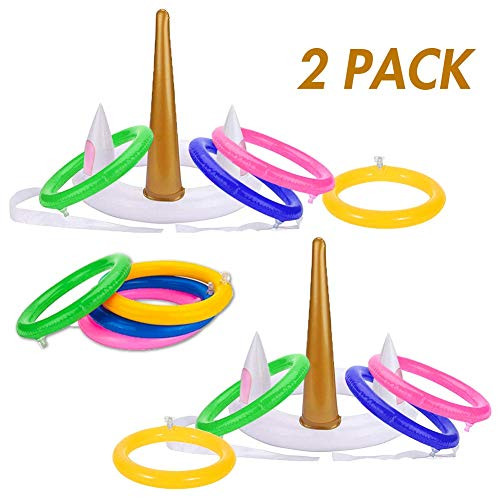 Joliyoou Unicorn Party Games, Inflatable Ring Toss Game Set Include 2 Pieces Unicorn and 12 Pieces Toss Rings, Party Game Favors 2 Pack