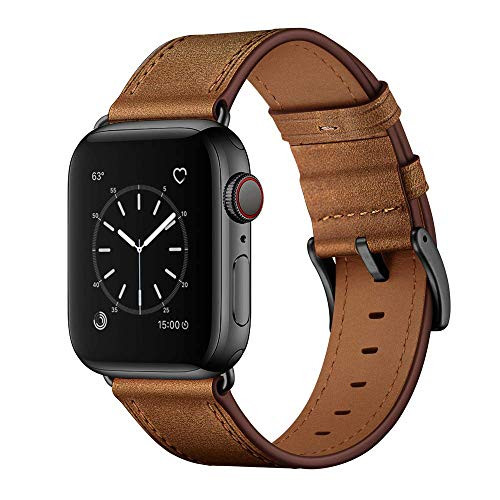 OUHENG Compatible with Apple Watch Band 42mm 44mm, Genuine Leather Band Replacement Strap Compatible with Apple Watch Series 5 Series 4 Series 3 Series 2 Series 1 44mm 42mm, Retro Brown OUHENG Compatible with Apple Watch Band 42mm 44mm, Genuine Leather Band Replacement Strap Compatible with Apple Watch Series 5 Series 4 Series 3 Series 2 Series 1 44mm 42mm, Retro Brown