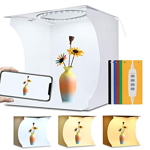 PULUZ 31cm Ring Light Photo Studio Light Box, Adjustable Portable Photography Shooting Light Tent Kit with White/Warm/Soft Lighting 80pcs LED Lights + 6 Backdrops for Product Display