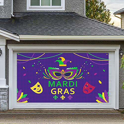 Dazonge Large Fabric Mardi Gras Banner for Party Decorations | 78x45'' | Mardi Gras Party Accessory | Carnival Party Favors | Mardi Gras Photo Props Backdrop