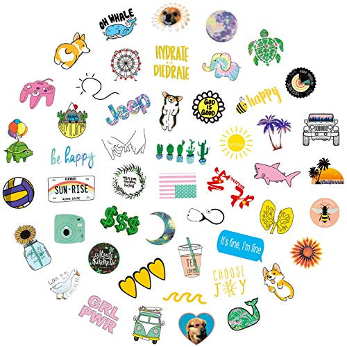 Cute VSCO Stickers for Hydro Flask, Waterproof Trendy Stickers for Water Bottles, Laptop, Phone, Travel Durable Vinyl Aesthetic Cute Stickers for Teens, Girls (50 Pack)