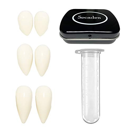 Secaden Cosplay 3 Pairs Vampire Teeth with Adhesive Dentures Halloween Party Props Fangs (13mm, 15mm, 17mm)