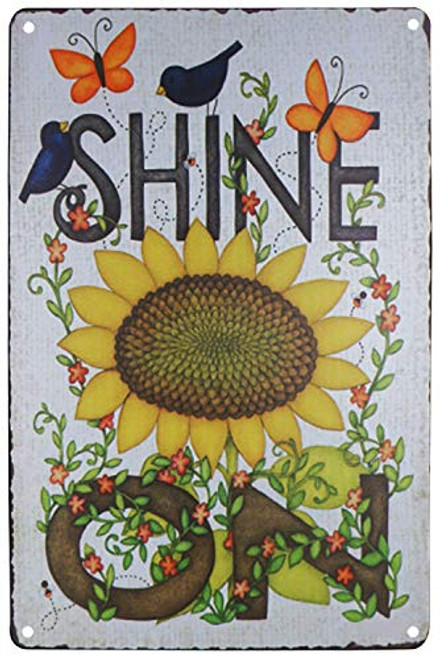 TISOSO Butterfly Bird Garden Sunflowers Shine on Vintage Tin Bar Sign Country Farm Kitchen Wall Home Decor Art Signs Gift for Friend 8X12Inch