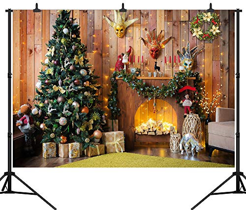 DePhoto 9X6FT Christmas Backdrop Fireplace Wooden Wall Colorful Christmas Tree Decoration Photography Seamless Vinyl Photo Background Party Banner Studio Prop PGT475B DePhoto 9X6FT Christmas Backdrop Fireplace Wooden Wall Colorful Christmas Tree Decoration Photography Seamless Vinyl Photo Background Party Banner Studio Prop PGT475B
