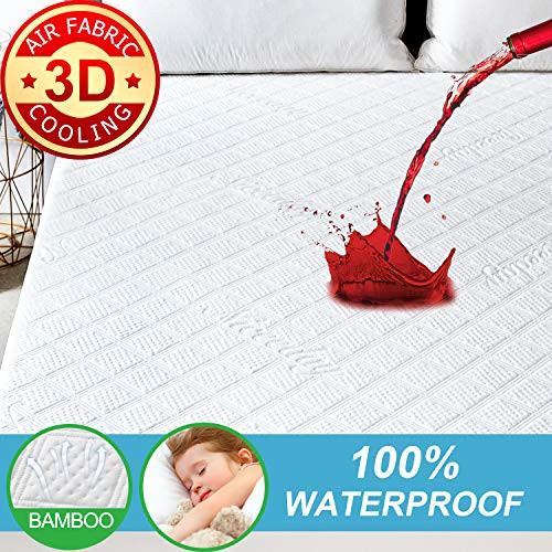 Organic Mattress Protector Queen, Cooling Bamboo Waterproof Mattress Protector -Ultra Soft 3D Air Fabric Mattress Pad Cover Hypoallergenic Waterproof Sheets - Noiseless Mattress Protector Vinyl Free Organic Mattress Protector Queen, Cooling Bamboo Waterproof Mattress Protector -Ultra Soft 3D Air Fabric Mattress Pad Cover Hypoallergenic Waterproof Sheets - Noiseless Mattress Protector Vinyl Free