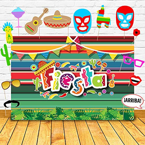 Fiesta Theme Photography Backdrop 5 x 6.6ft Mexican Themed Dress-up Photobooth for Summer Fiesta Luau Theme Cinco De Mayo Birthday Pool Party Supplies Decorations