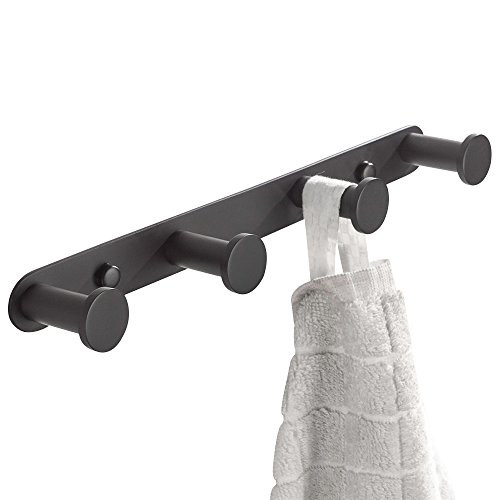 BATHSIR Black Coat Hook with 4 Heavy Duty Hooks, Round Stainless Steel Wall Mounted Coat Rack Bathroom Accessory
