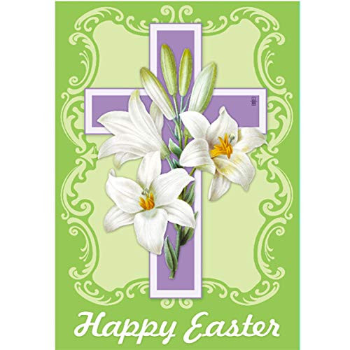 Morigins Easter White Lilies Double Sided Decorative Cross Religious Garden Flag 12.5x18 inch