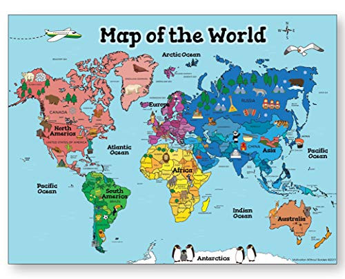 World Map Poster for Kids (18x24 World Map Laminated) Ideal World Map for Kids - Home or Classroom Posters