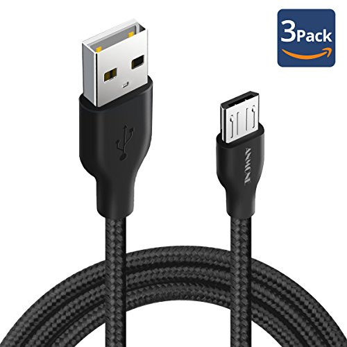 Micro USB cable, ANMONE Tangle-free Nylon Braided Android Charger cable (3-Pack, 3.3FT), Durable Fast charging and data Sync Cord for SamsungS7 S6, HTC, LG, Nexus, Motorola, Sony and more (Black)