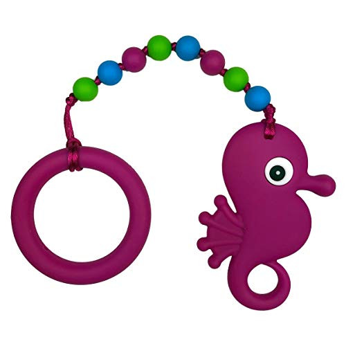 Baby Teething Toys by Nummy Beads Magenta Seahorse with Ring Silicone Teether