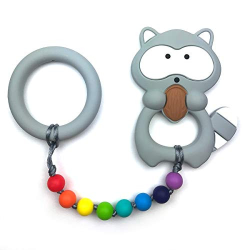Baby Teething Toys by Nummy Beads Rainbow Raccoon with Ring Silicone Teether