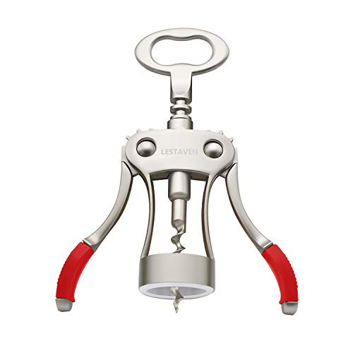 Stainless Steel Wing Corkscrew Wine Opener, Waiters Corkscrew Cork and Beer Cap Bottles Opener Remover with Gift box, Used in Kitchen Restaurant Chateau and Bars, Red Stainless Steel Wing Corkscrew Wine Opener, Waiters Corkscrew Cork and Beer Cap Bottles Opener Remover with Gift box, Used in Kitchen Restaurant Chateau and Bars, Red
