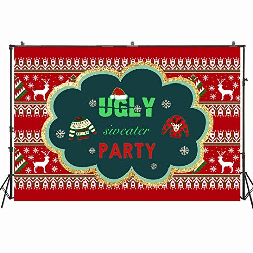 7x5ft Ugly Sweater Merry Christmas Backdrop Red and Green Tacky Xmas Patterns Photo Background Ugly Sweater Party Backdrops for Christmas Holiday Photoshoot Props W-1995