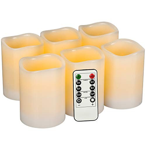 Laskey Flameless Battery Operated Candles Set of 6 Real Ivory Wax Pillar LED Candles with 10-Key Remote and Cycling 24 Hours Timer