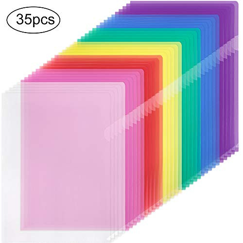 EOOUT 35pcs Plastic Clear Document Folders Project Pockets, Letter Size and A4 Size, 7 Assorted Colors