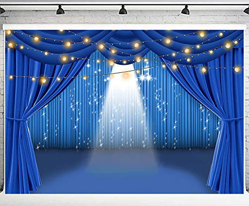 PHMOJEN Blue Curtain Theater Stage Photography Backdrop Vinyl 10x7ft Party Show Background Photo Studio Props LYPH915