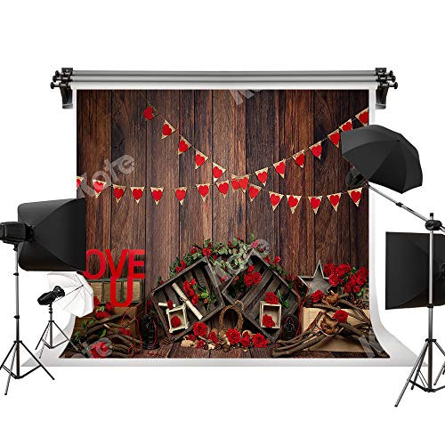 Kate 7x5ft/2.2m(W) x1.5m(H) Love Backdrops Wedding Red Roses Flowers Backgrounds Retro Wood Texture Backdrops Romantic Backgrounds