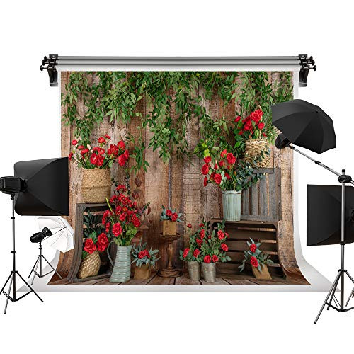 Kate 7x5ft/2.2m(W) x1.5m(H) Romantic Wedding Backgrounds Red Roses Backdrops Green Leaf Indoor Decorations Backgrounds Retro Wood Photography